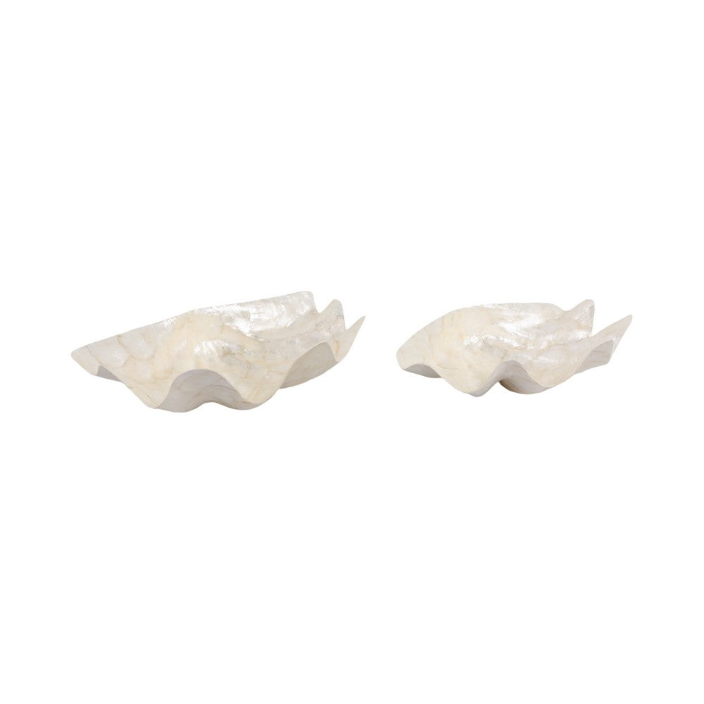 Decorative Coastal Bowls Set of 2 | Ivory Shell Capiz Duo 12" & 20"