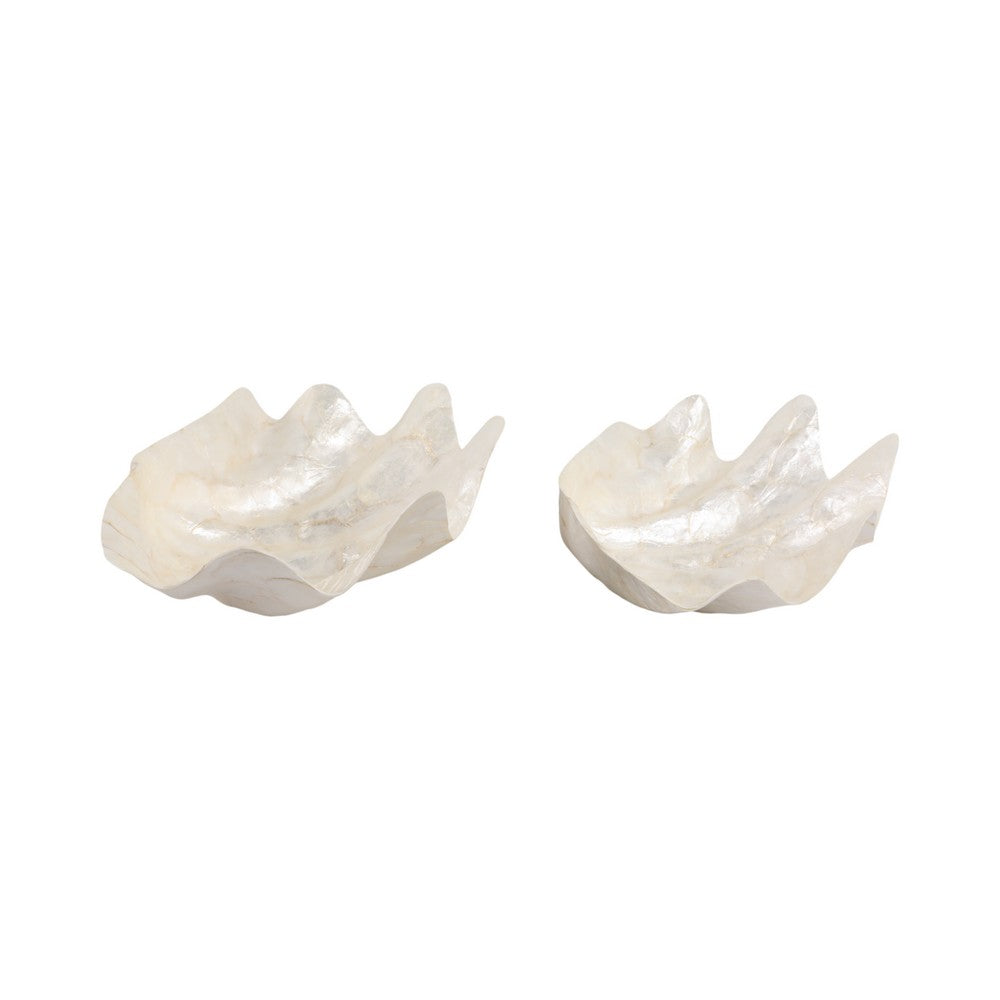 Decorative Coastal Bowls Set of 2 | Ivory Shell Capiz Duo 12" & 20"
