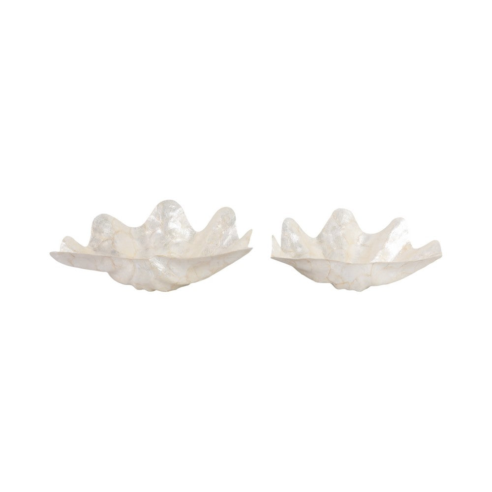 Decorative Coastal Bowls Set of 2 | Ivory Shell Capiz Duo 12" & 20"