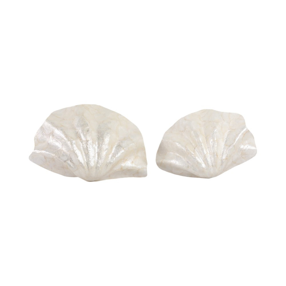 Decorative Coastal Bowls Set of 2 | Ivory Shell Capiz Duo 12" & 20"