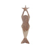 Mermaid Coastal Decor Sculpture with Gold Capiz Tail | Light Brown Wood