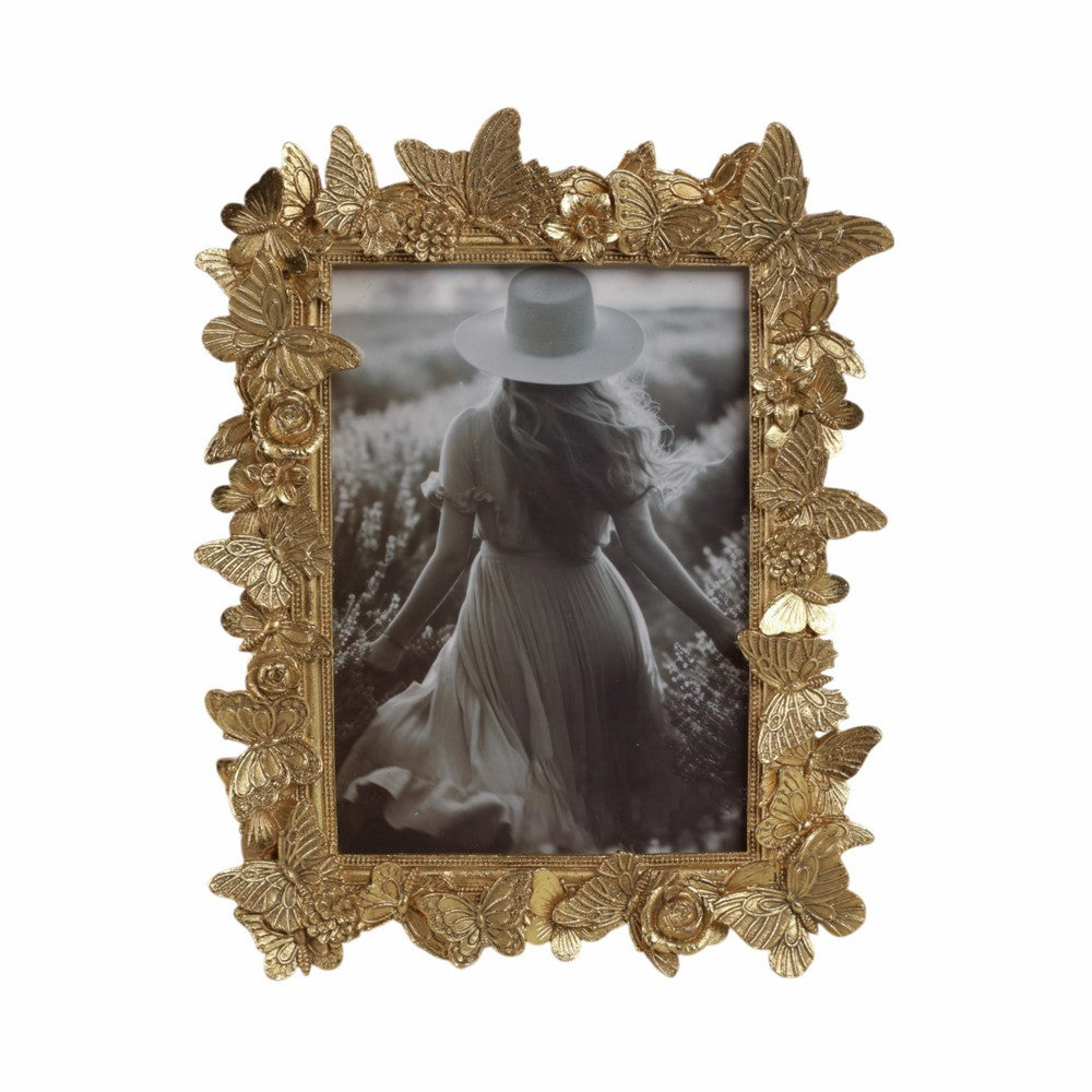 Photo Frame | Gold Polyresin Enchanted Butterfly Design | Fits 5x7 Portrait