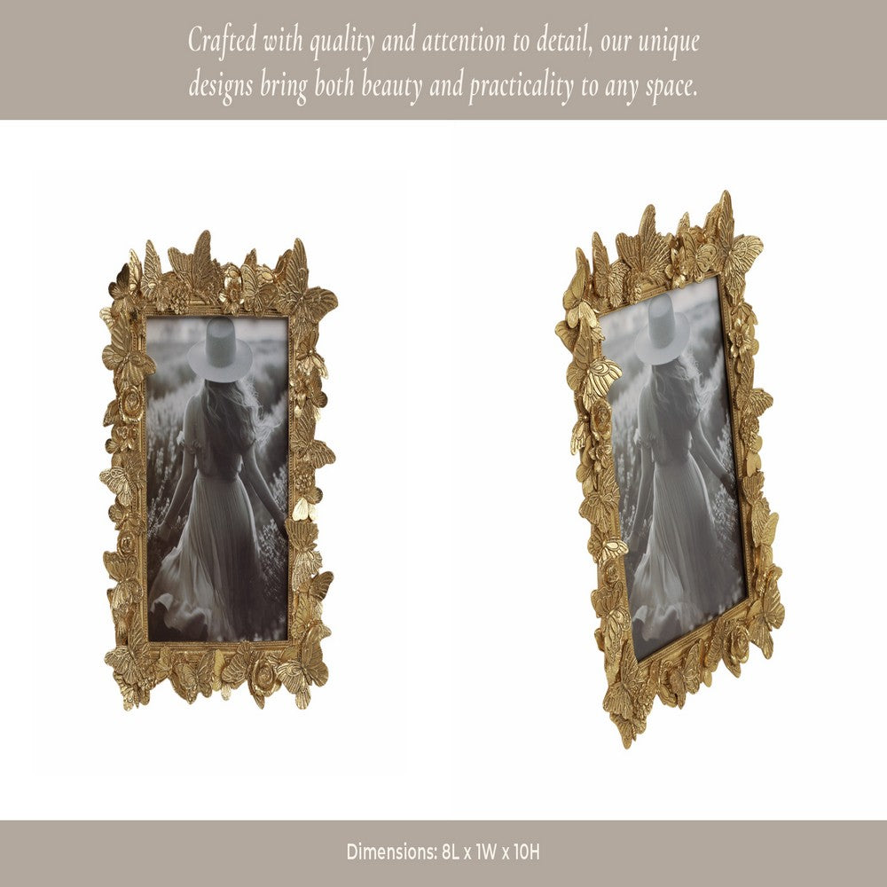 Photo Frame | Gold Polyresin Enchanted Butterfly Design | Fits 5x7 Portrait