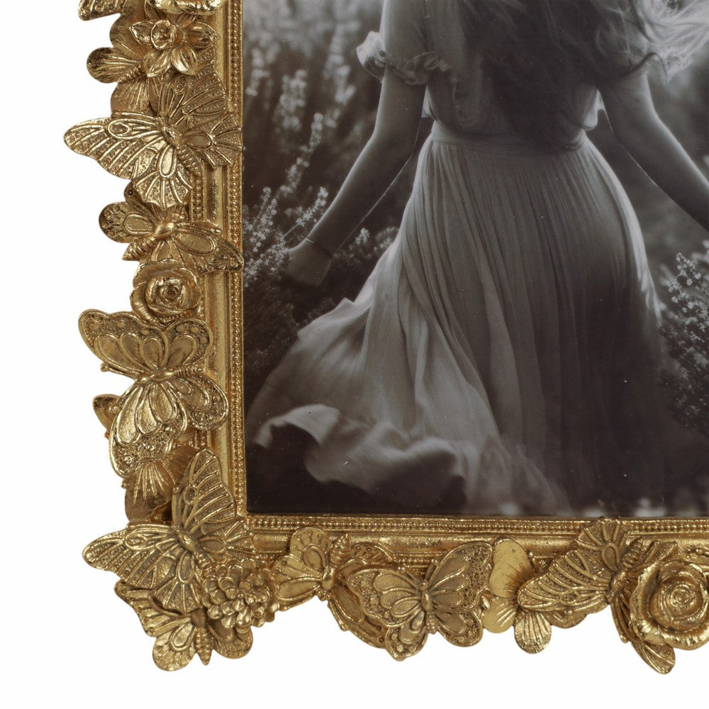 Photo Frame | Gold Polyresin Enchanted Butterfly Design | Fits 5x7 Portrait