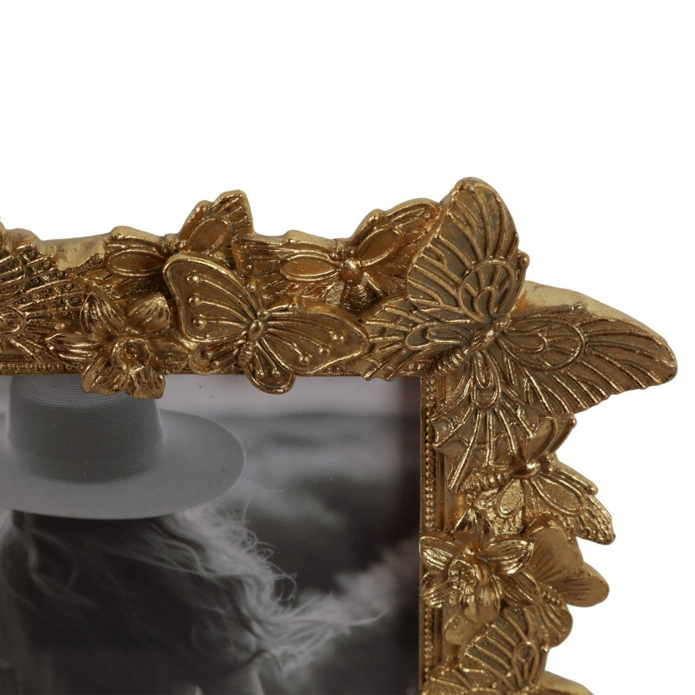 Photo Frame | Gold Polyresin Enchanted Butterfly Design | Fits 5x7 Portrait