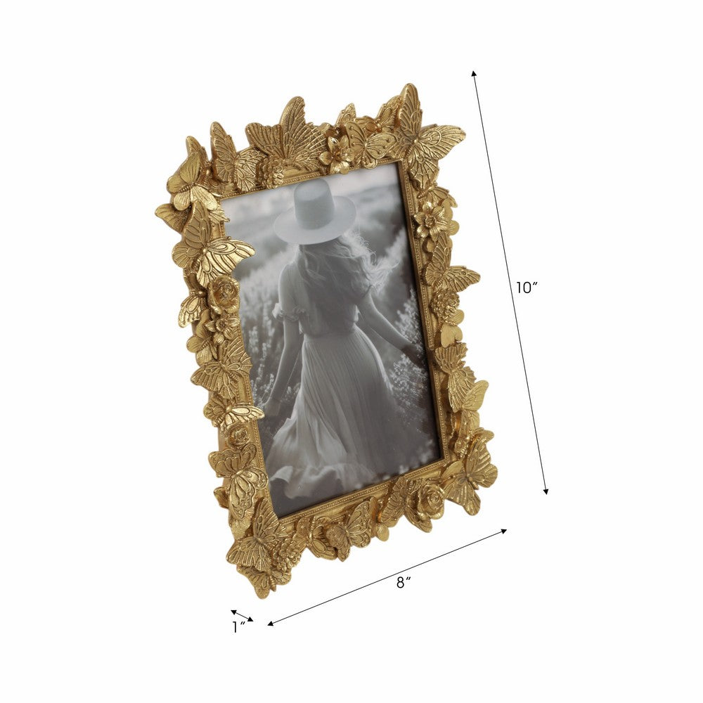 Photo Frame | Gold Polyresin Enchanted Butterfly Design | Fits 5x7 Portrait