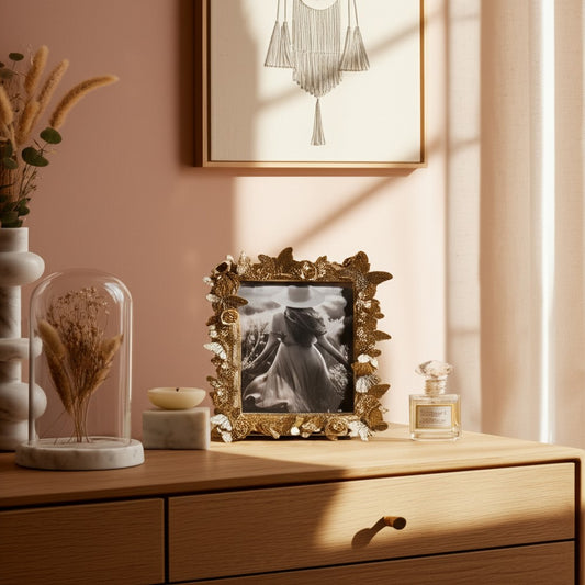 Photo Frame | Gold Polyresin Enchanted Butterfly Design | Fits 5x7 Portrait