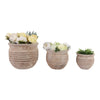 Outdoor Planter Set of 3 | Bowl Shape | Ribbed Antique White Terracotta