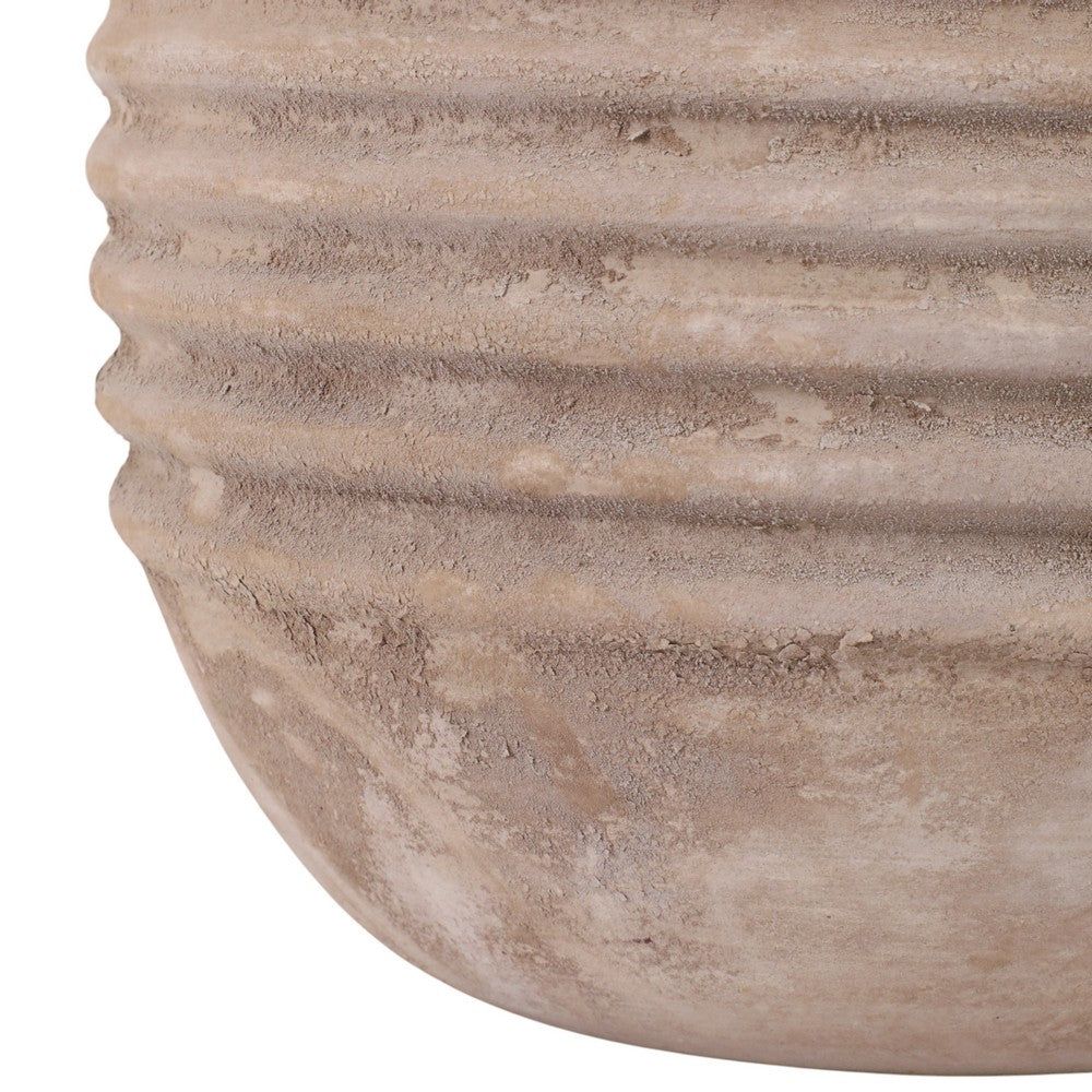 Outdoor Planter Set of 3 | Bowl Shape | Ribbed Antique White Terracotta
