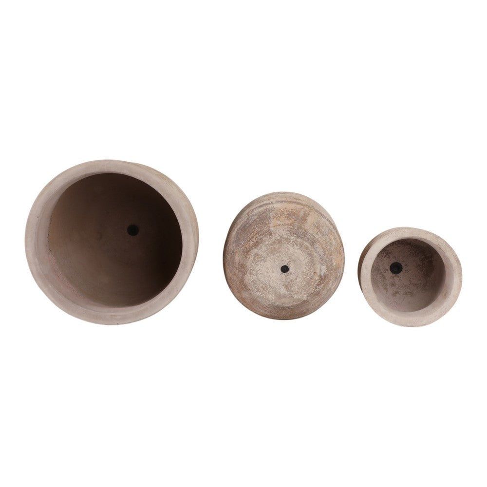 Outdoor Planter Set of 3 | Bowl Shape | Ribbed Antique White Terracotta