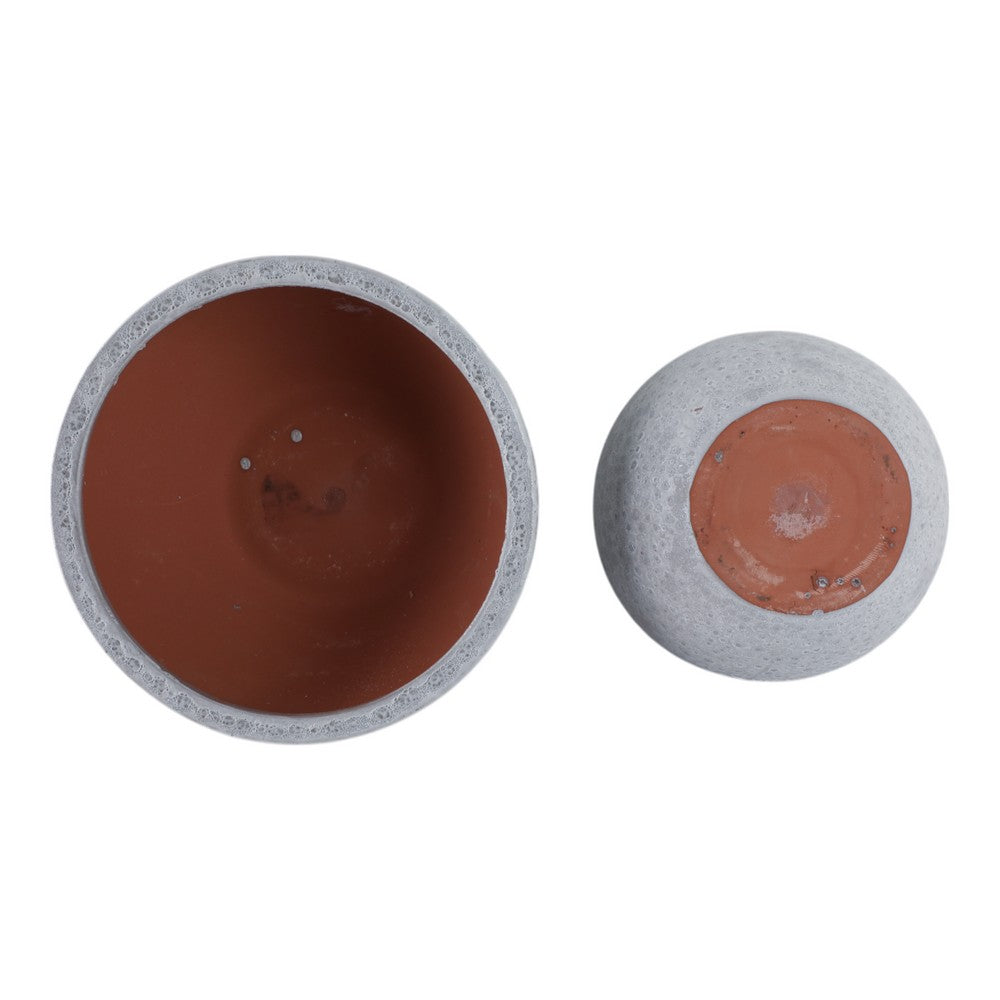 Decorative Planter Set of 2 | Bowl-Shape | Textured Surface | White Clay