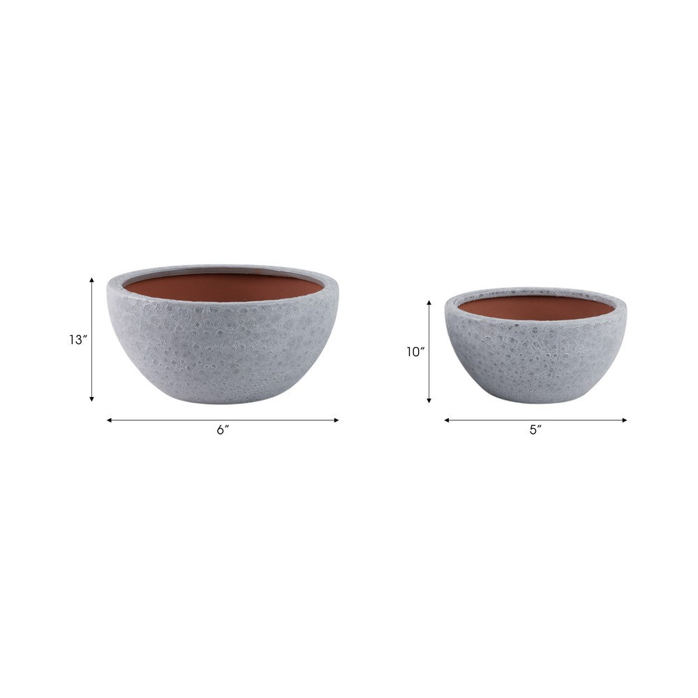 Decorative Planter Set of 2 | Bowl-Shape | Textured Surface | White Clay