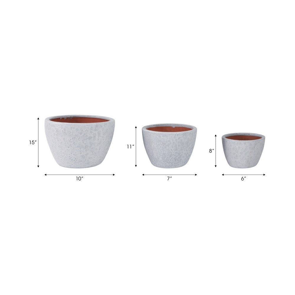 3pc Garden Planters Set | Textured Ceramic | White Lava Finish | 8,11,15"