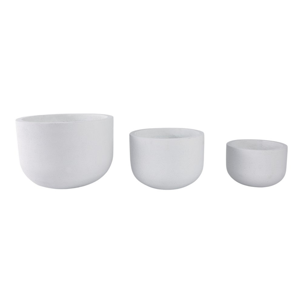 3pc Outdoor Garden Planters Set | White Cement | 9 |12 |15" Round