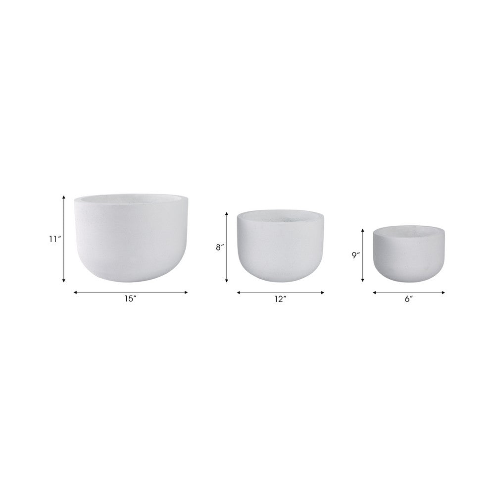 3pc Outdoor Garden Planters Set | White Cement | 9 |12 |15" Round