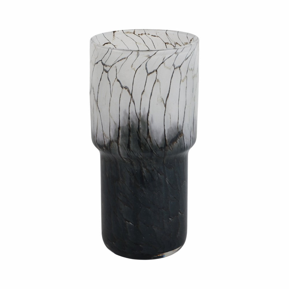 Decorative Vase | Elegant Black & White Crackled Veining Glass | 12"