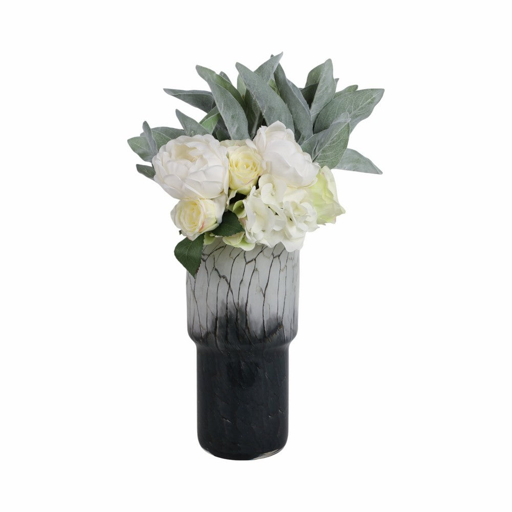 Decorative Vase | Elegant Black & White Crackled Veining Glass | 12"