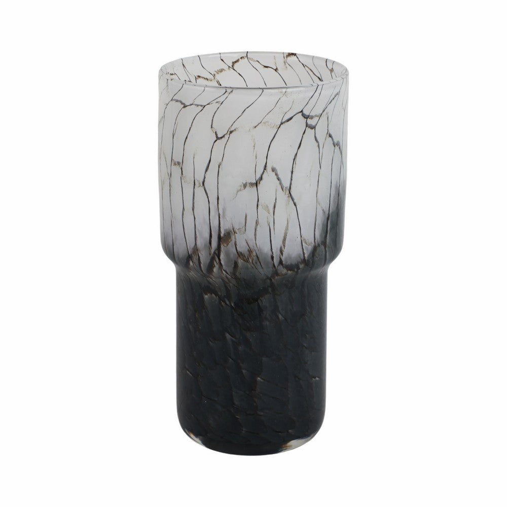 Decorative Vase | Elegant Black & White Crackled Veining Glass | 12"