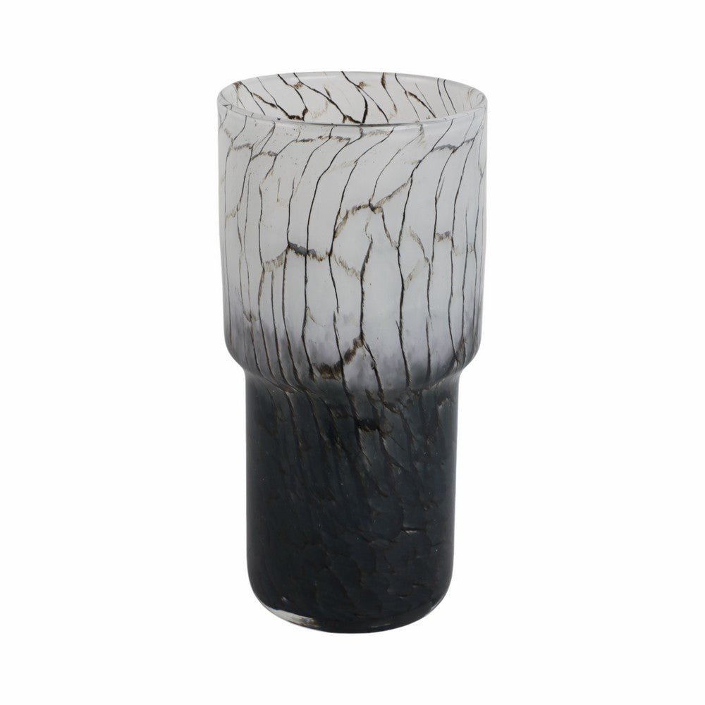 Decorative Vase | Elegant Black & White Crackled Veining Glass | 12"