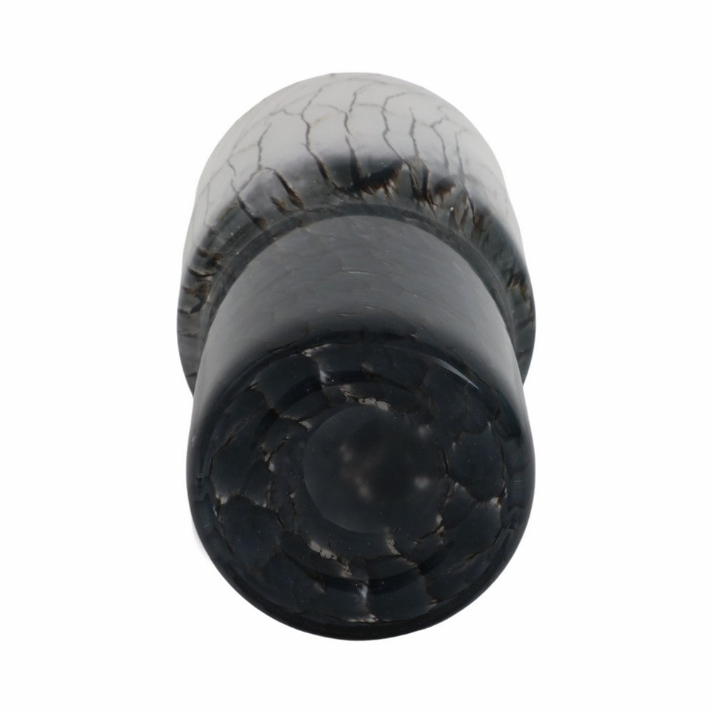 Decorative Vase | Elegant Black & White Crackled Veining Glass | 12"