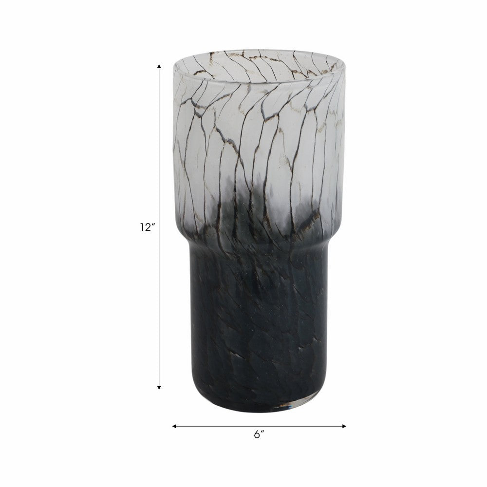 Decorative Vase | Elegant Black & White Crackled Veining Glass | 12"