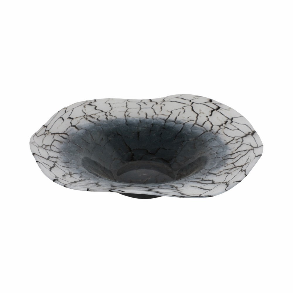 Centerpiece Decorative Accessory Bowl | 12" | Black Veining | White Glass