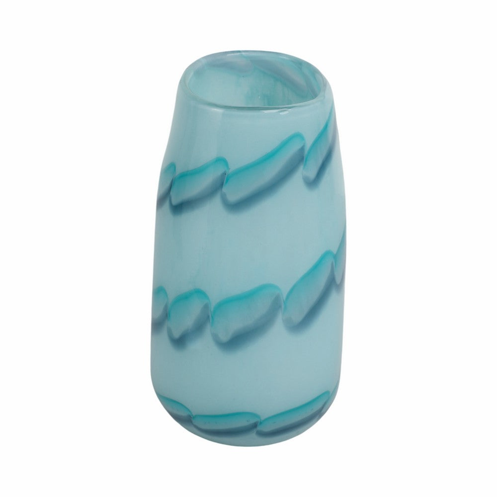Decorative Table Flower Vase | Ocean Blue Bead Pattern Glass | 9"