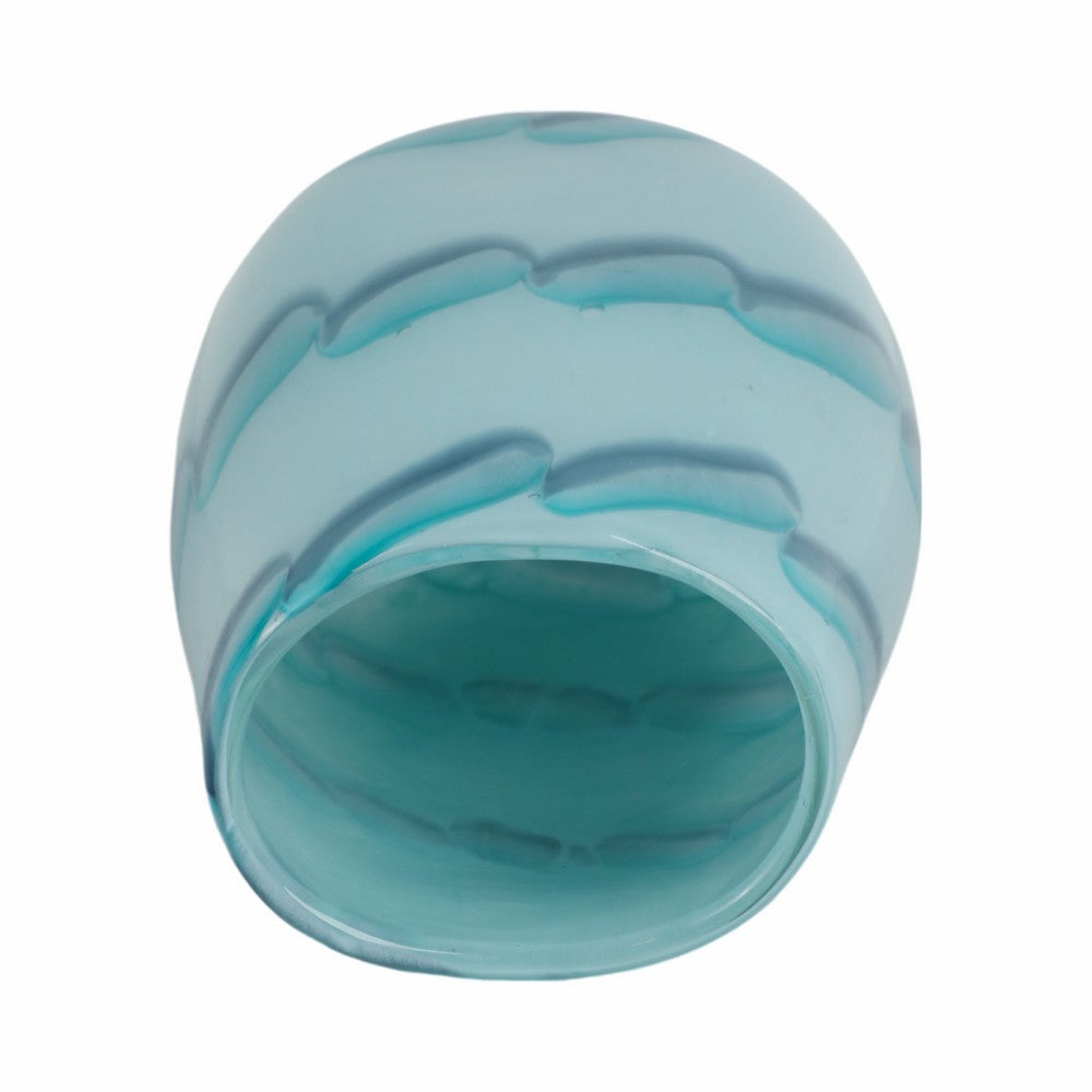 Decorative Table Flower Vase | Ocean Blue Bead Pattern Glass | 9"