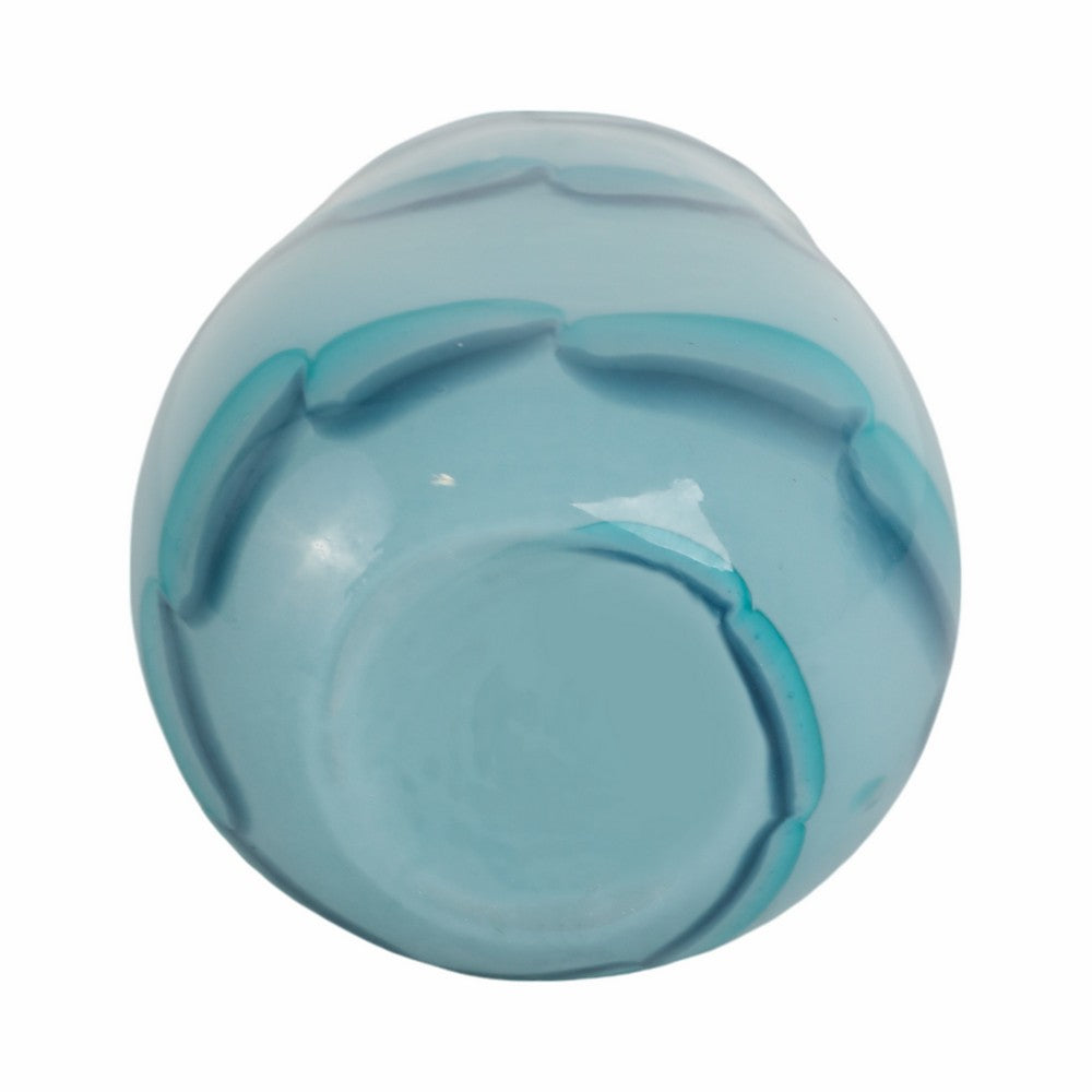 Decorative Table Flower Vase | Ocean Blue Bead Pattern Glass | 9"