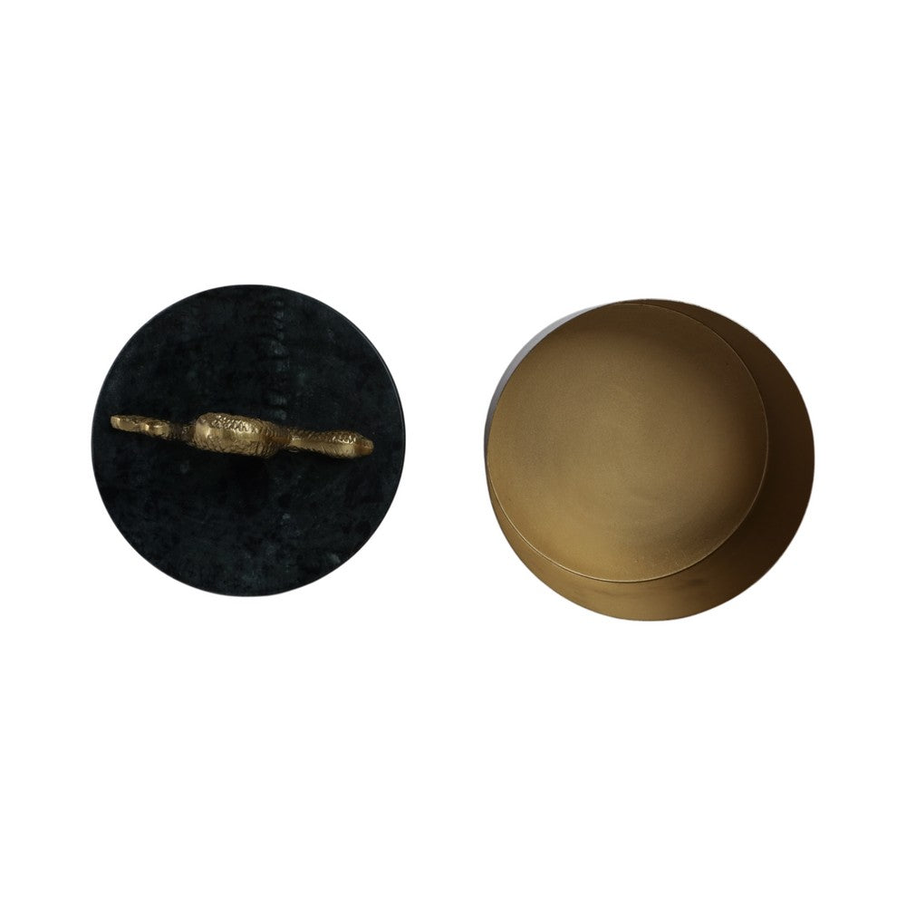 Decorative Box | Bronze Metal Frame with Snake Accent Handle | Green Marble