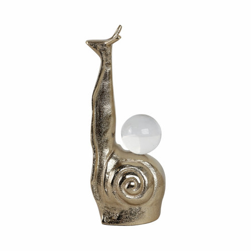 Decorative Snail Accent with Clear Acrylic Ball | 10" Gold Aluminum