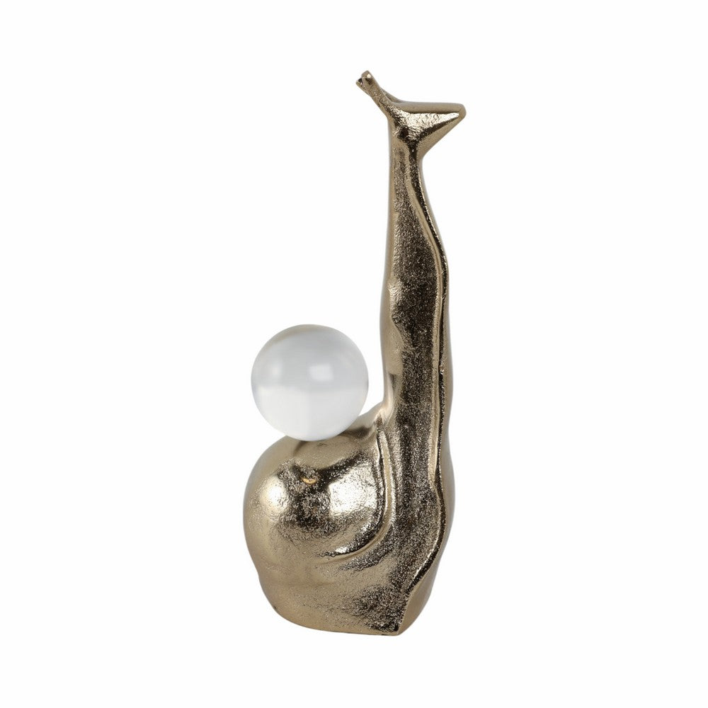 Decorative Snail Accent with Clear Acrylic Ball | 10" Gold Aluminum