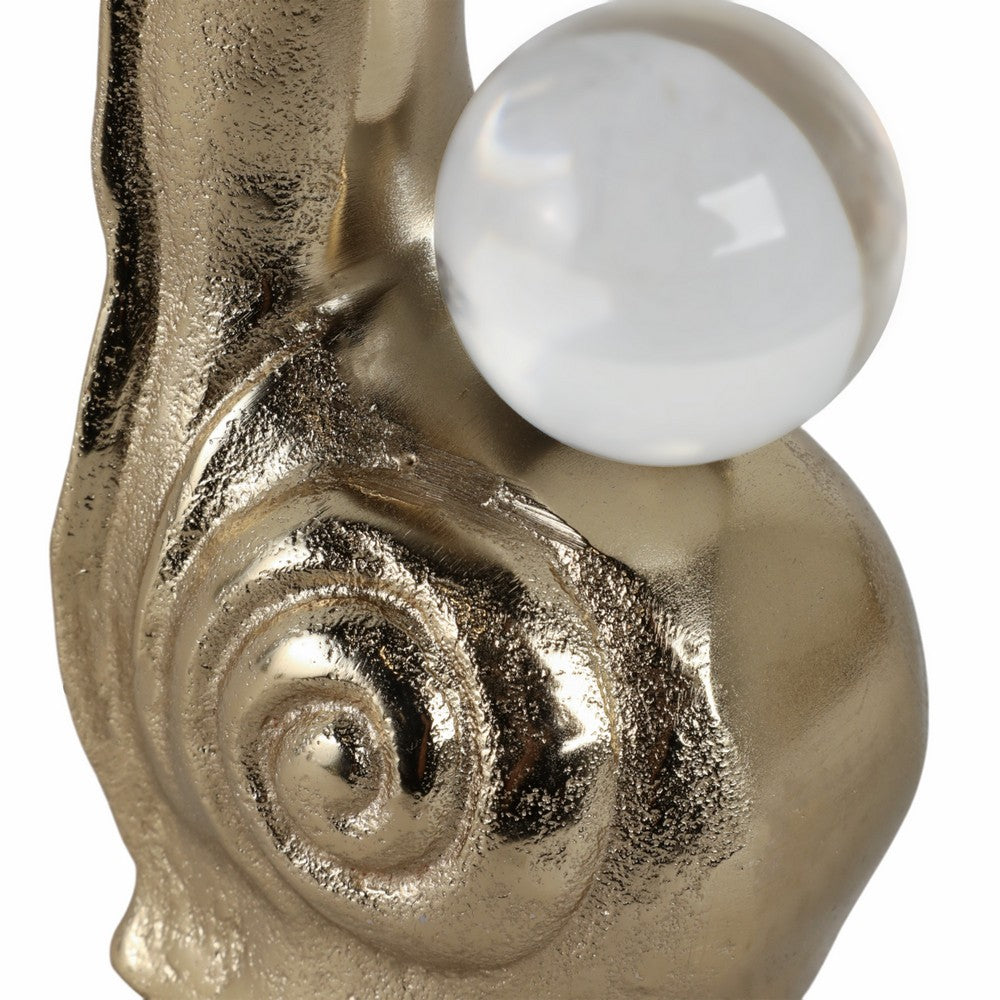 Decorative Snail Accent with Clear Acrylic Ball | 10" Gold Aluminum