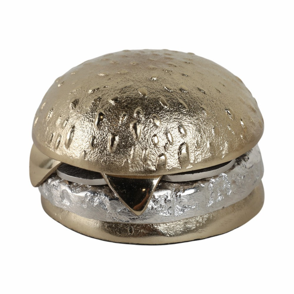 Tabletop Cheeseburger Decorative Sculpture | 5" Silver & Gold Finish