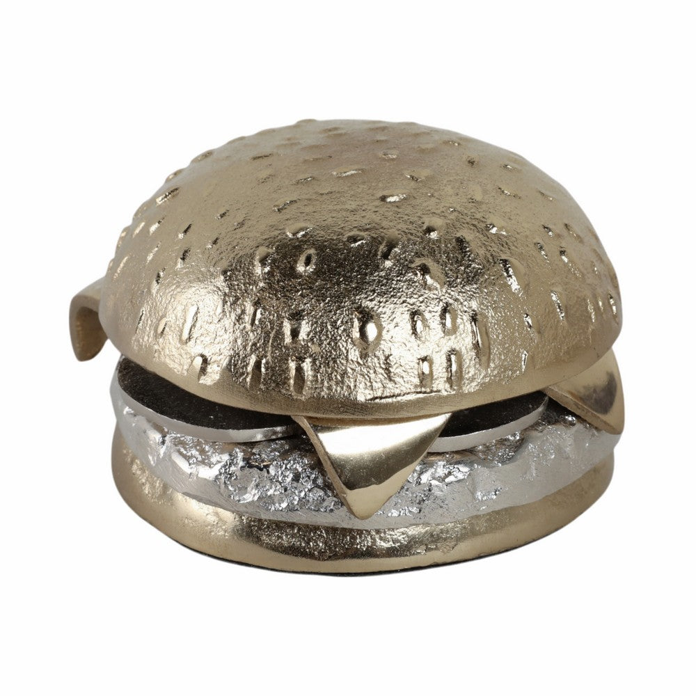 Tabletop Cheeseburger Decorative Sculpture | 5" Silver & Gold Finish
