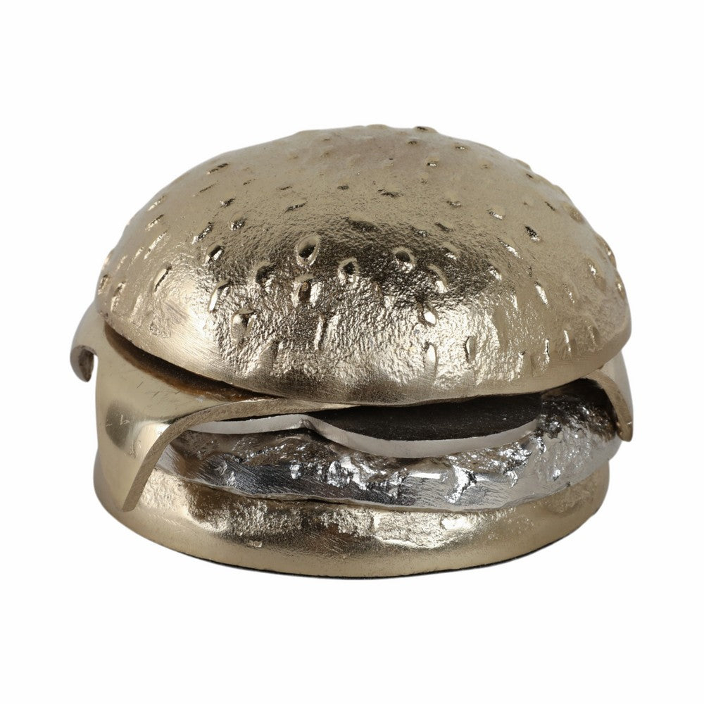 Tabletop Cheeseburger Decorative Sculpture | 5" Silver & Gold Finish