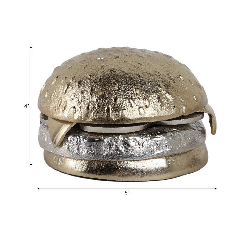 Tabletop Cheeseburger Decorative Sculpture | 5" Silver & Gold Finish