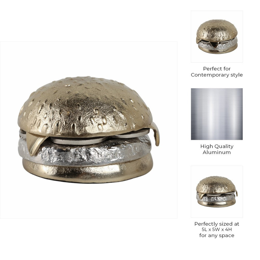 Tabletop Cheeseburger Decorative Sculpture | 5" Silver & Gold Finish