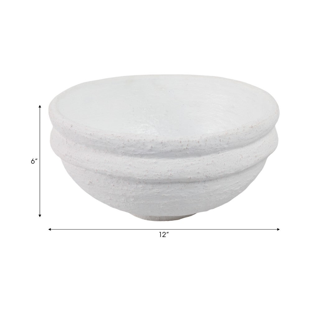 Decorative Accessory Bowl | 12" Round | White Textured Finish Terracotta