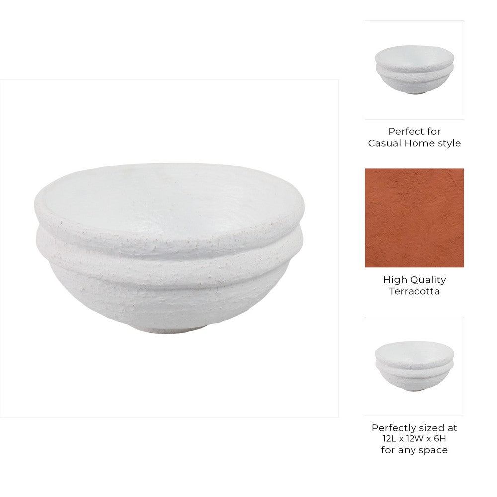 Decorative Accessory Bowl | 12" Round | White Textured Finish Terracotta