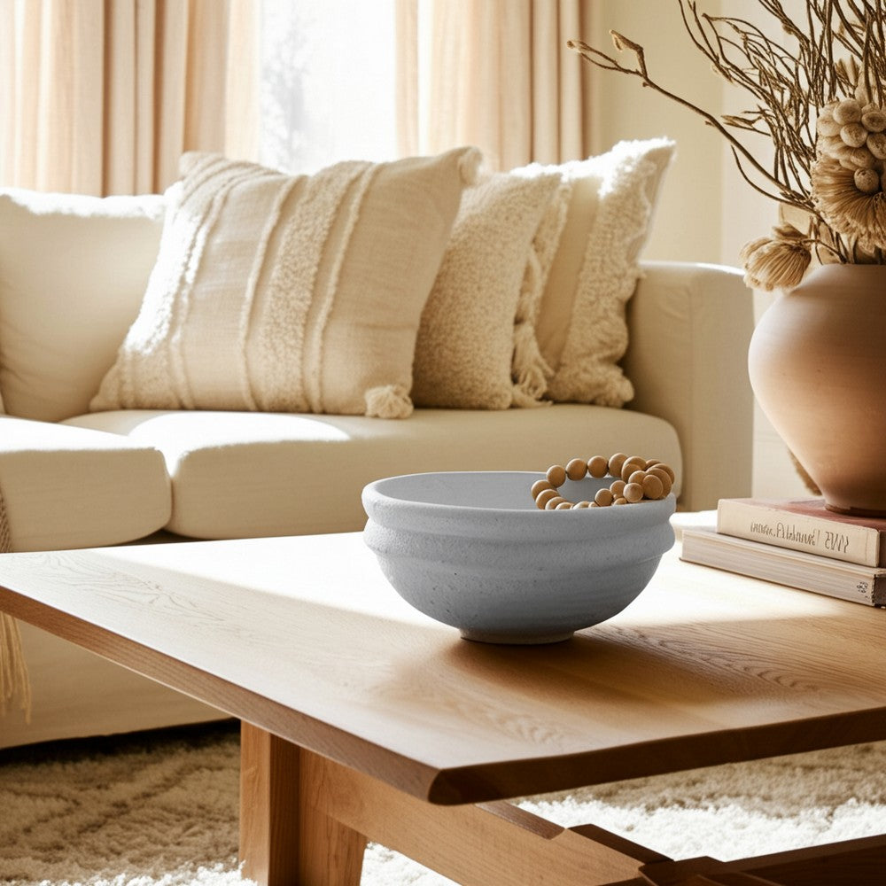 Decorative Accessory Bowl | 12" Round | White Textured Finish Terracotta