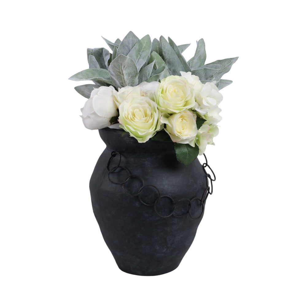 Decorative Urn Vase with Chain | Bohemian Rustic Black Terracotta 12"