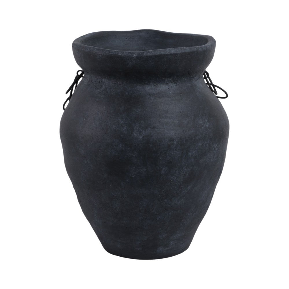 Decorative Urn Vase with Chain | Bohemian Rustic Black Terracotta 12"