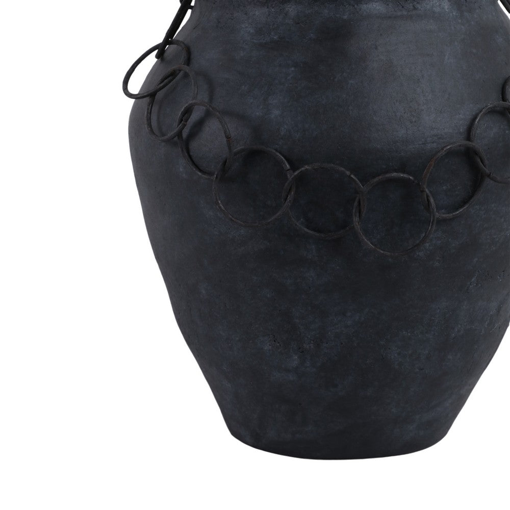 Decorative Urn Vase with Chain | Bohemian Rustic Black Terracotta 12"