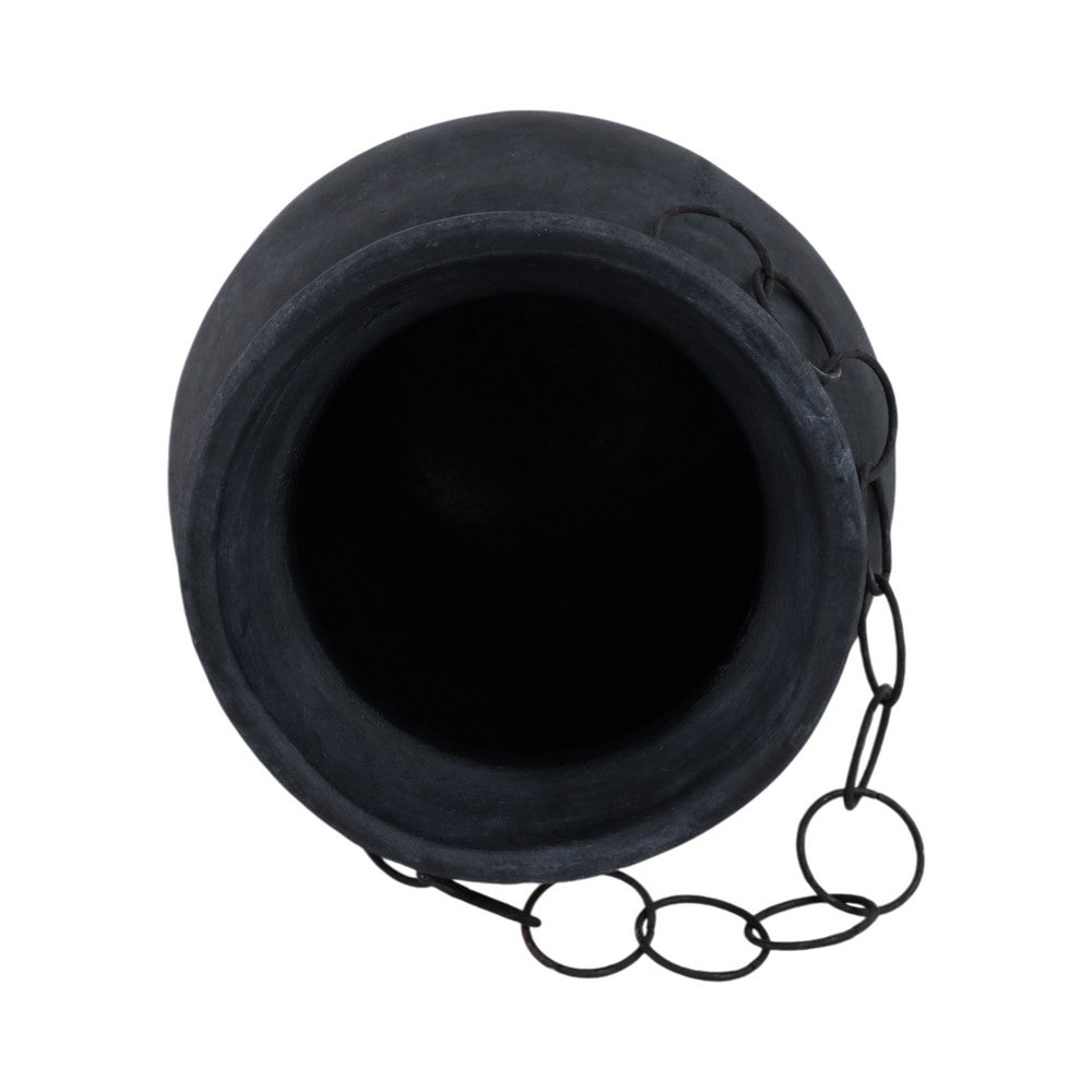 Decorative Urn Vase with Chain | Bohemian Rustic Black Terracotta 12"