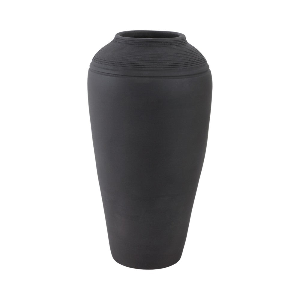 Minimalist Ribbed Texture Floor Flower Vase | 16" | Black Terracotta