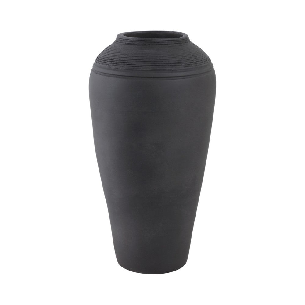 Minimalist Ribbed Texture Floor Flower Vase | 16" | Black Terracotta