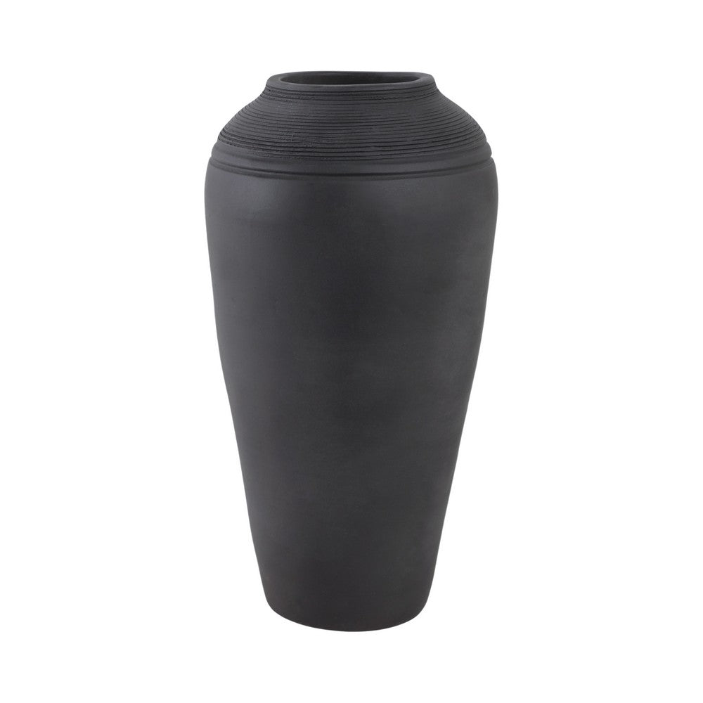 Minimalist Ribbed Texture Floor Flower Vase | 16" | Black Terracotta