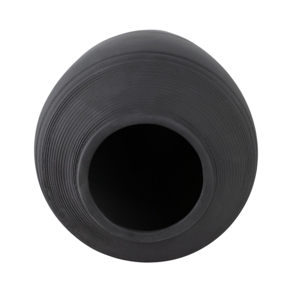 Minimalist Ribbed Texture Floor Flower Vase | 16" | Black Terracotta