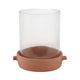 Hurricane Candle Holder | Cylinder Glass | Brown Terracotta Base 13"